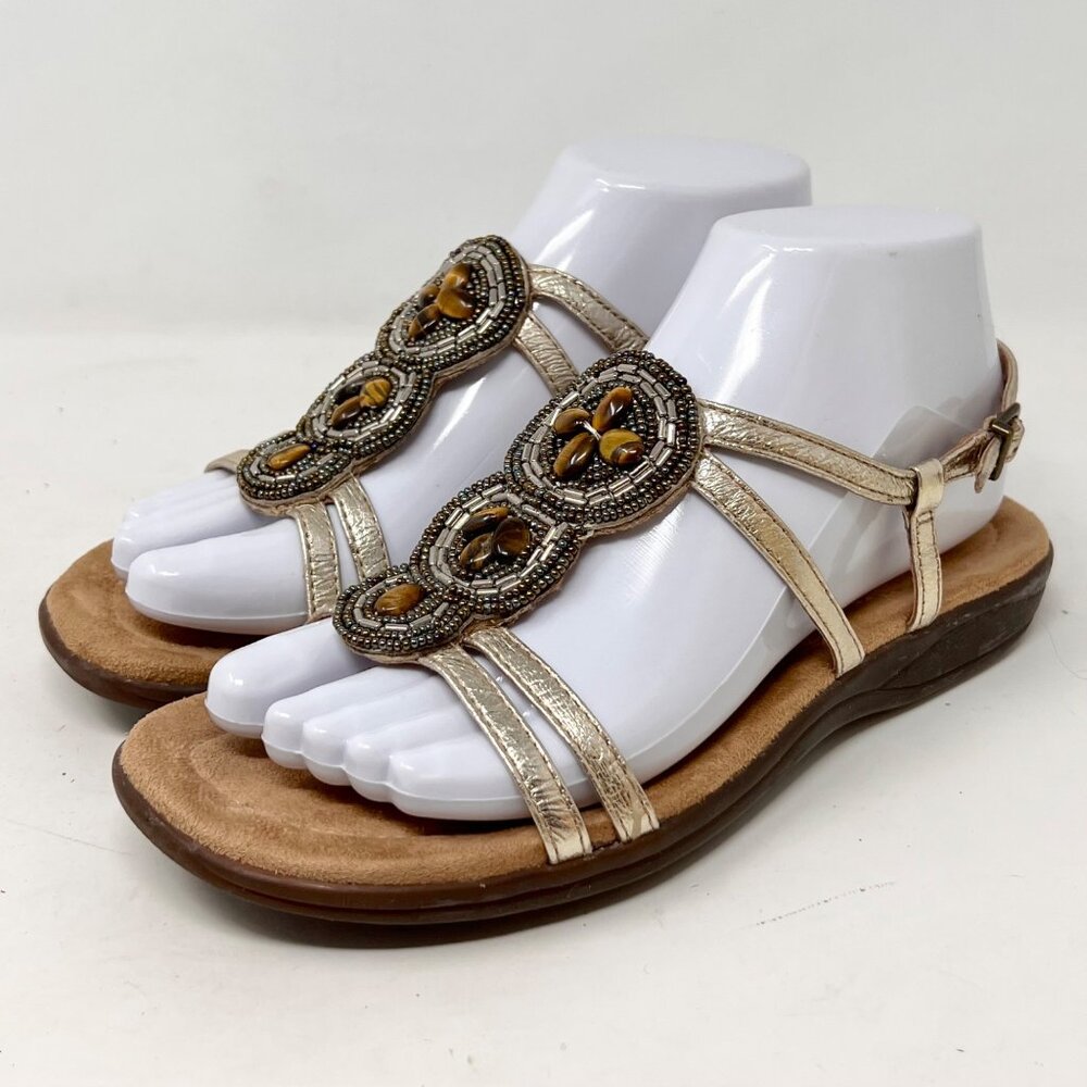 Clark's Womens Poster Tulip Metalic Gold Strappy Sandals Beaded 32282 Size 7M